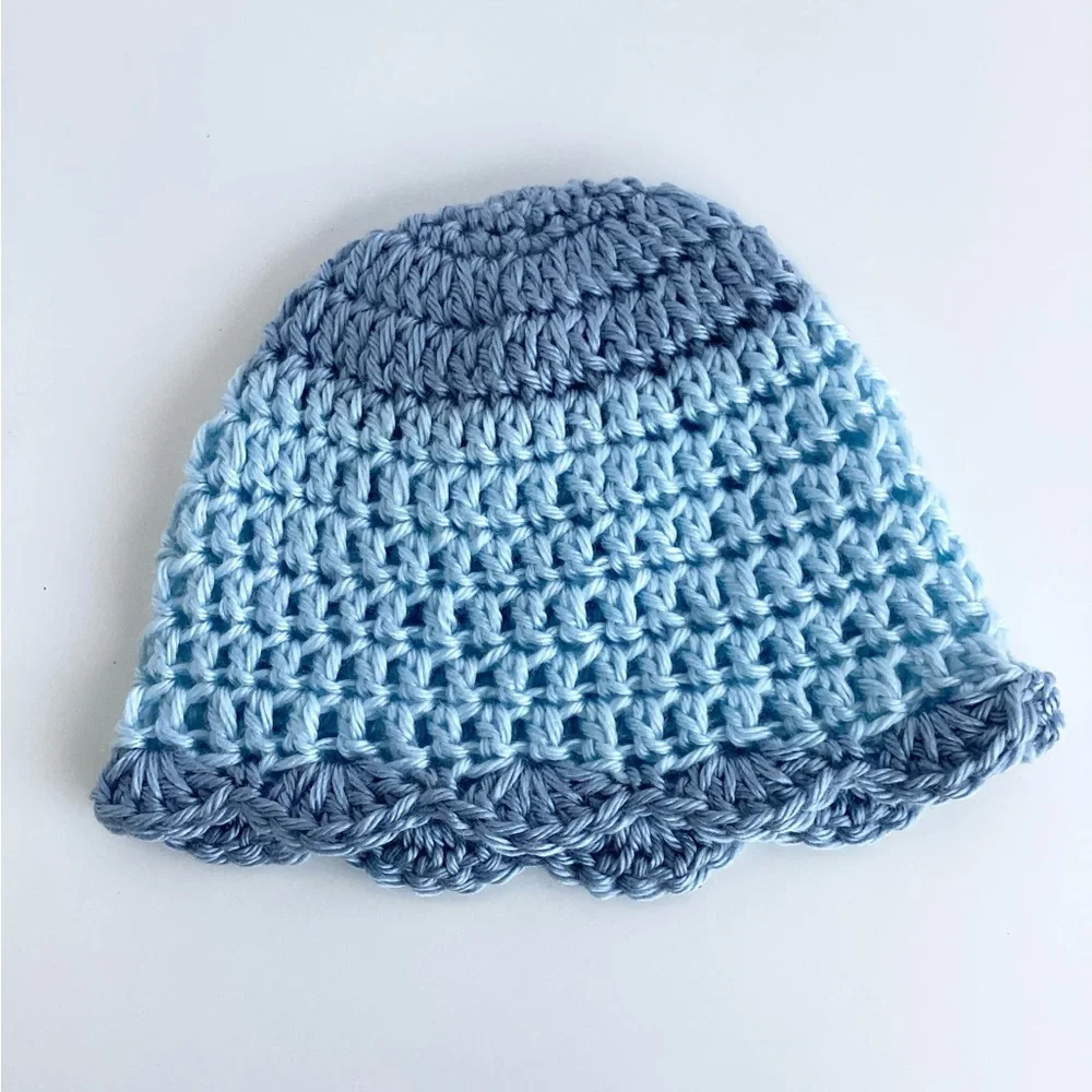 Sweater Beanie Hat Set Hand Crafted Baby Blue Tan Kimono